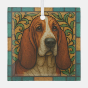 Basset Hound Dog "Stained Glass"  Glass Tree Decoration