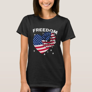 Basset Hound Dog Sunflower Heart American Flag Fre T-Shirt