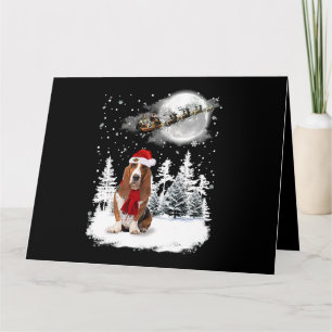 Basset Hound Dog Under Moonlight Snow Christmas Pa Card
