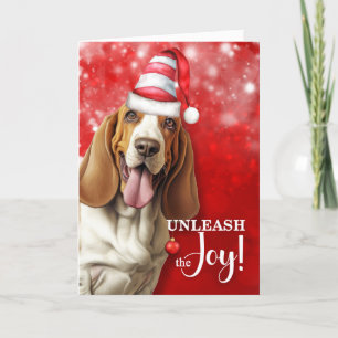 Basset Hound Dog Unleash the Joy Christmas Holiday Card