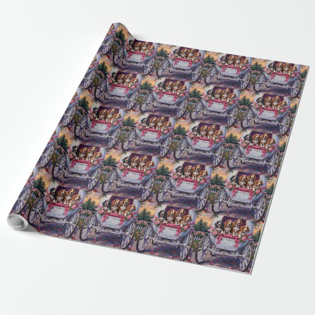 Basset Hound Dog Valentine's Day  Wrapping Paper (Unrolled)
