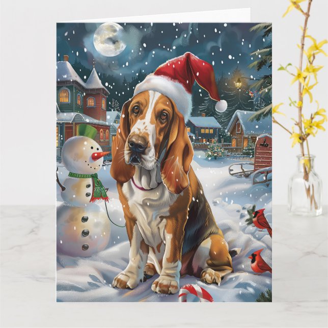 Basset Hound Dog Winter Wonderland Christmas Joy Card (Yellow Flower)