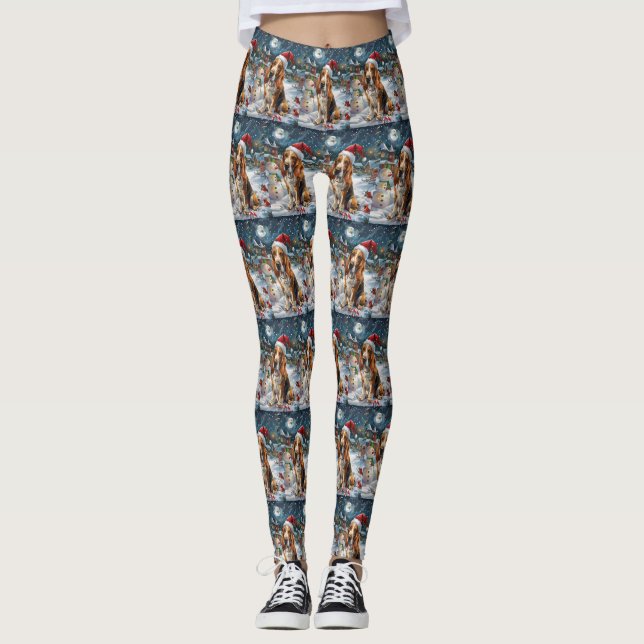 Basset Hound Dog Winter Wonderland Christmas Joy Leggings (Front)