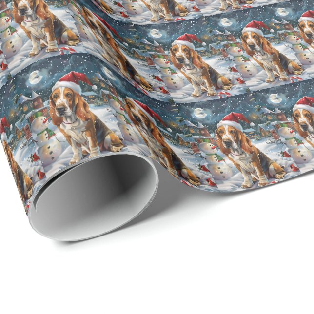 Basset Hound Dog Winter Wonderland Christmas Joy Wrapping Paper (Roll Corner)