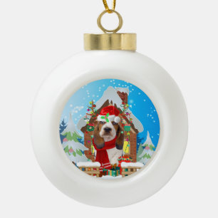 Basset Hound dog with Christmas gifts Ceramic Ball Christmas Ornament