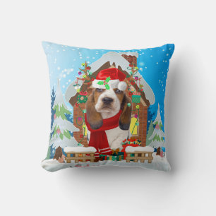 Basset Hound dog with Christmas gifts Cushion