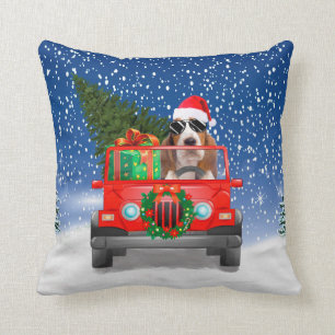 Basset Hound dog with Christmas gifts Cushion
