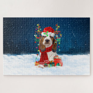 Basset Hound dog with Christmas gifts Jigsaw Puzzle