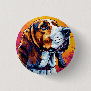 Basset Hound dog with Colourful Background 3 Cm Round Badge
