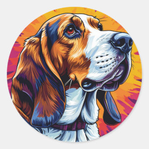 Basset Hound dog with Colourful Background Classic Round Sticker