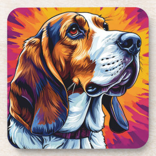 Basset Hound dog with Colourful Background Coaster