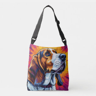 Basset Hound dog with Colourful Background Crossbody Bag