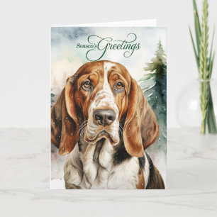 Basset Hound Dog Woodland Christmas Holiday Card