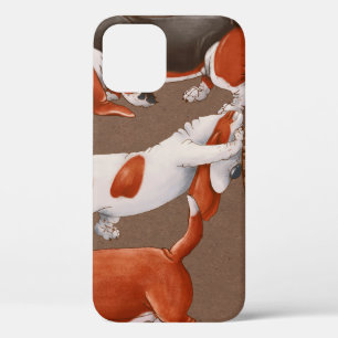 Basset Hound dogs are carrying a cart with pumpkin iPhone 12 Case