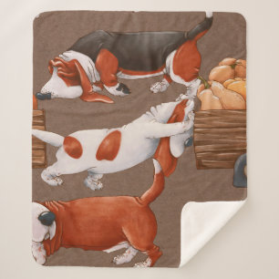 Basset Hound dogs are carrying a cart with pumpkin Sherpa Blanket