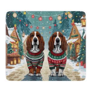 Basset Hound Dogs Christmas Snow Holiday Cutting Board