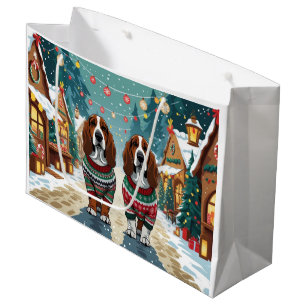 Basset Hound Dogs Christmas Snow Holiday Large Gift Bag