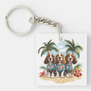 Basset Hound Dogs Hawaiian Shirts Key Ring