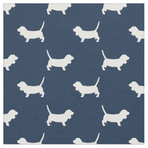 Basset Hound dogs navy blue silhouette Fabric