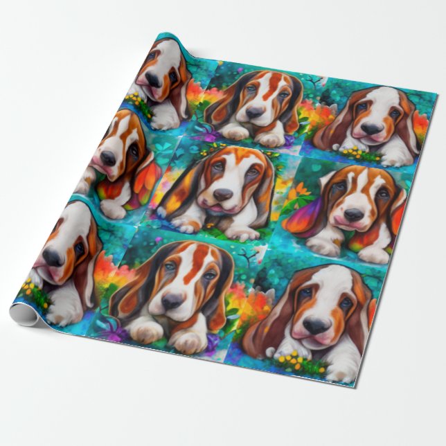 Basset hound dogs pattern Wrapping Paper (Unrolled)