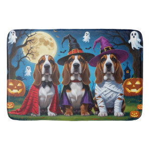 Basset Hound Dogs Pumpkin Halloween Funny Bath Mat
