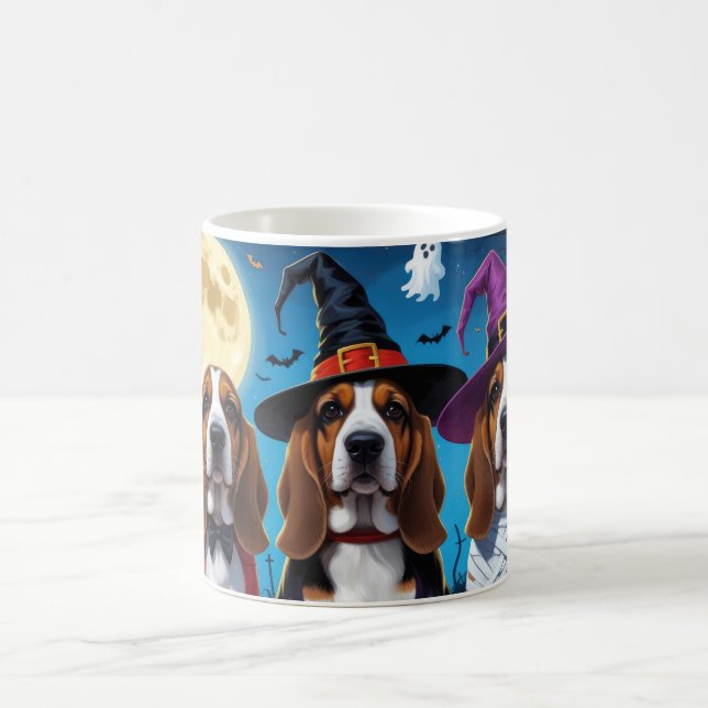 Basset Hound Dogs Pumpkin Halloween Funny Coffee Mug (Center)