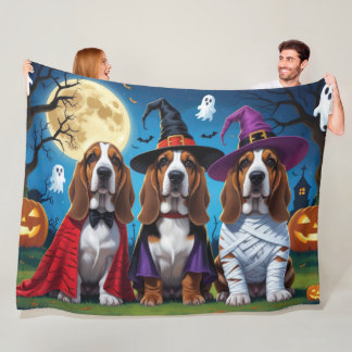 Basset Hound Dogs Pumpkin Halloween Funny Fleece Blanket