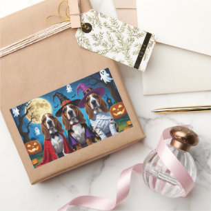 Basset Hound Dogs Pumpkin Halloween Funny Rectangular Sticker