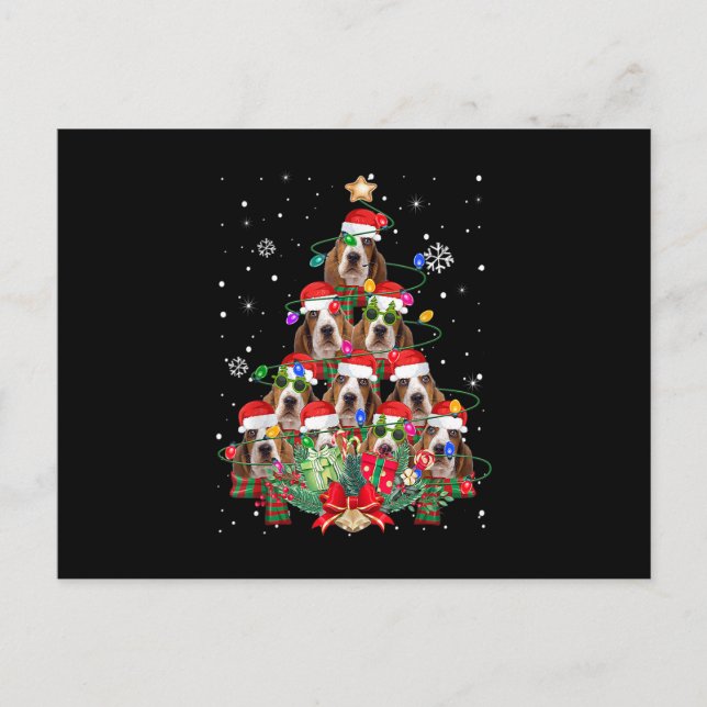 Basset Hound Dogs Tree Christmas Pajama Xmas Gifts Holiday Postcard (Front)