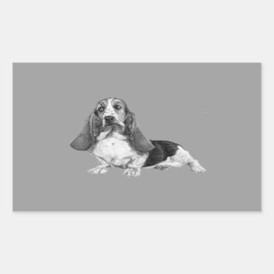 Basset Hound Drawing Rectangular Sticker