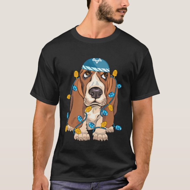 Basset Hound Dreidel Light Hanukkah Happy Chanukka T-Shirt (Front)