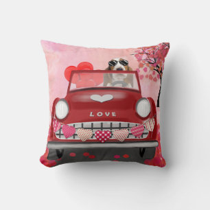 Basset Hound Driving Car with Hearts Valentine's  Cushion