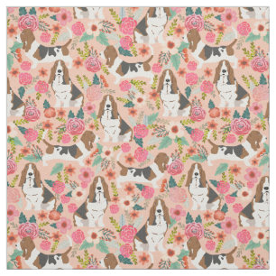Basset hound florals fabric - cute dog fabric