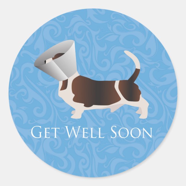 Basset Hound Get Well Soon Design Classic Round Sticker (Front)