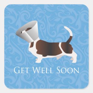 Basset Hound Get Well Soon Design Square Sticker