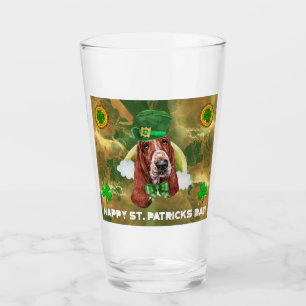 Basset Hound Gold Happy St. Patricks Day Glass