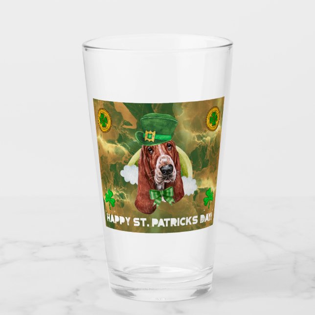 Basset Hound Gold Happy St. Patricks Day Glass (Front)