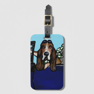 BASSET HOUND GOLFER LUGGAGE TAG
