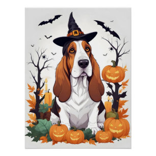 Basset Hound Halloween Cute Adorable Funny Animal Poster