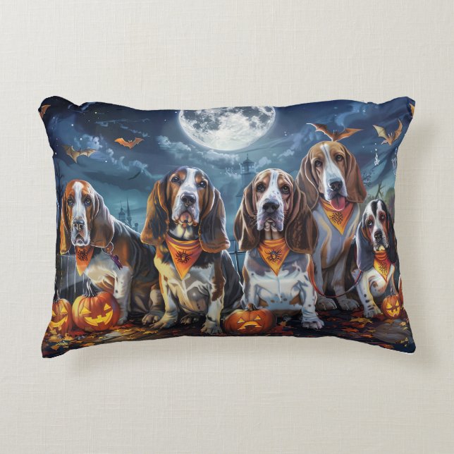 Basset Hound Halloween Spooky Decorative Cushion (Front)