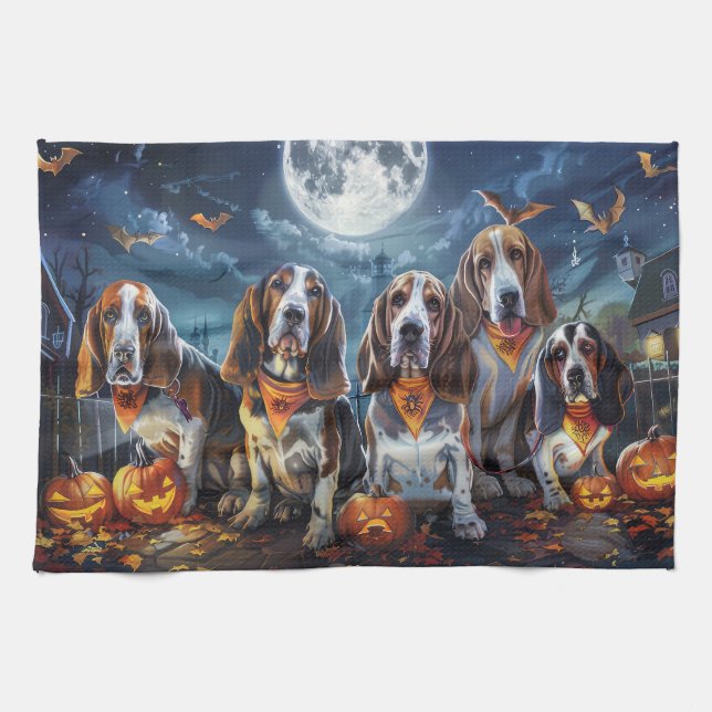 Basset Hound Halloween Spooky Tea Towel (Horizontal)