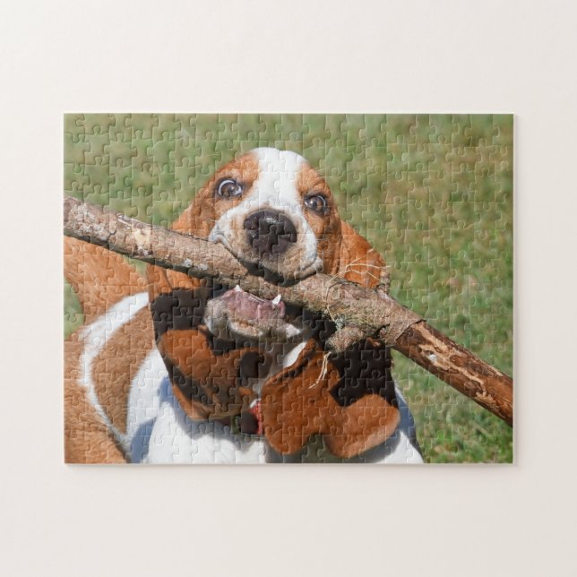 Basset Hound Happiness Is A Stick Jigsaw Puzzle (Horizontal)