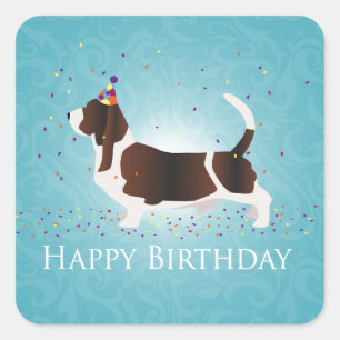 Basset Hound Happy Birthday Design Square Sticker