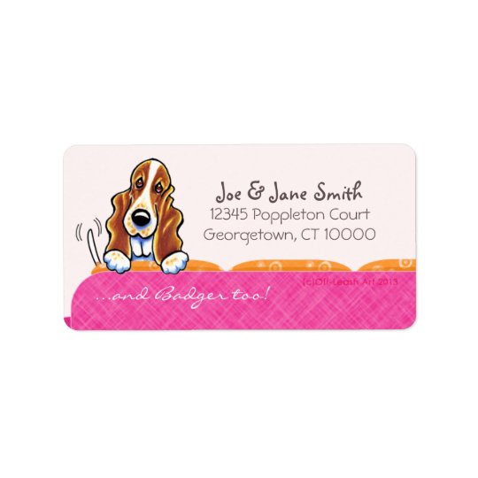 Basset Hound Happy Couch Dog Girly Pink Address Label