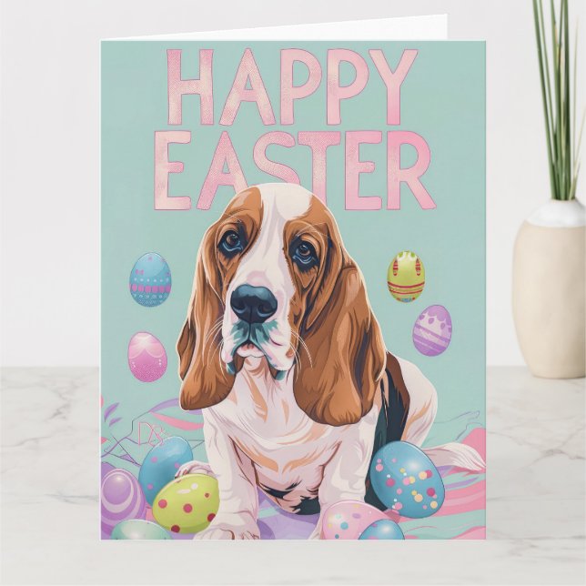 Basset Hound Happy Easter Card (Front)