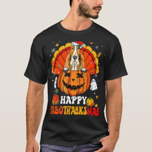 Basset Hound Happy Hallothanksmas Halloween Thanks T-Shirt