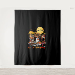 Basset Hound Happy Hallothanksmas Halloween Thanks Tapestry