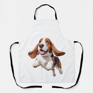 Basset Hound Happy Playful Fun Jumping In The Air  Apron