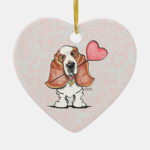 Basset Hound Heart Balloon Ceramic Tree Decoration