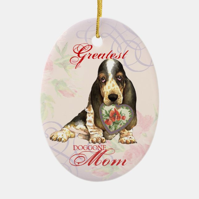 Basset Hound Heart Mum Ceramic Ornament (Front)